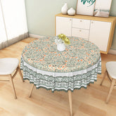 Lofaris Retro Green and White Floral Round Tablecloth for Vintage Farmhouse Cottage Style Kitchen Decor